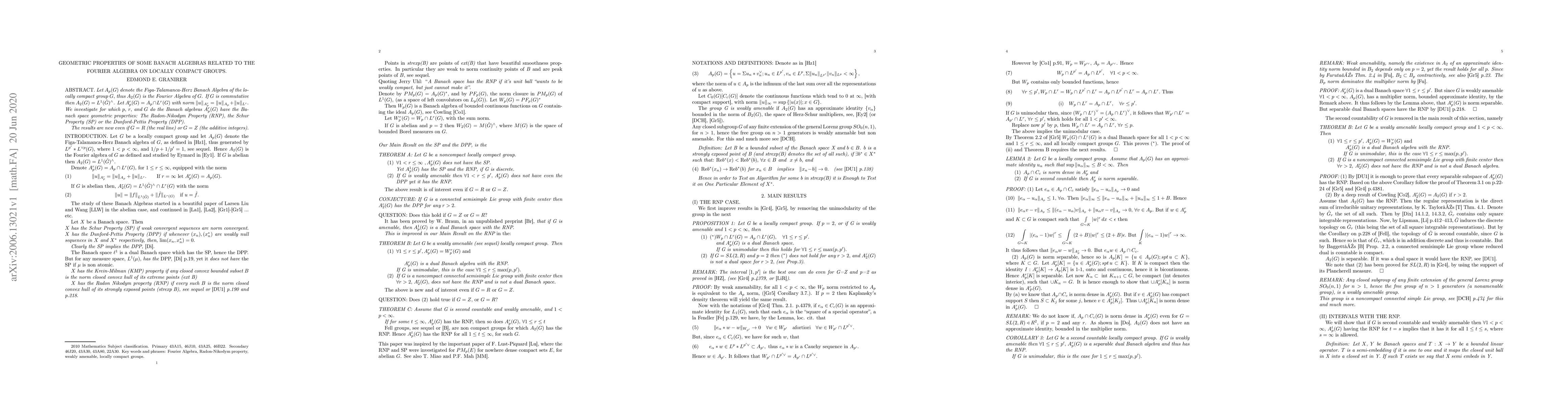 Thumbnail for Geometric Properties of some Banach Algebras related to the Fourier
  algebra on Locally Compact Groups