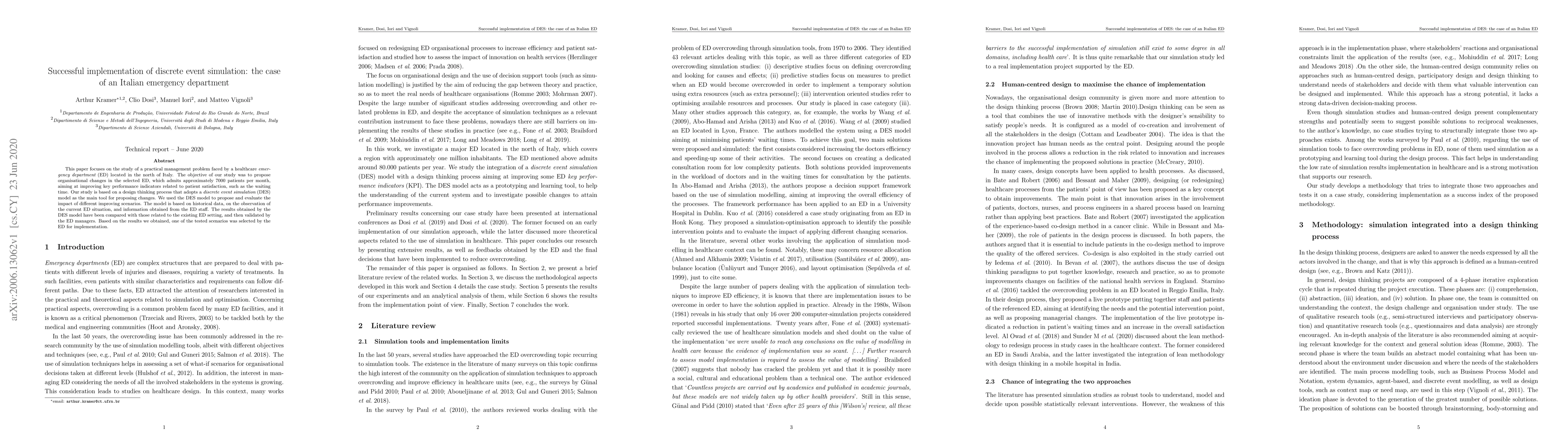Thumbnail for Successful implementation of discrete event simulation: the case of an
  Italian emergency department