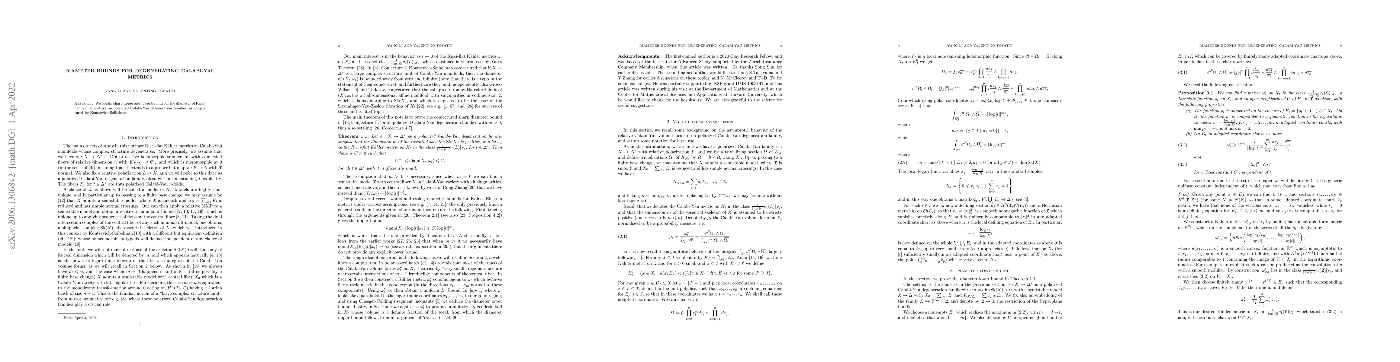 Thumbnail for Diameter bounds for degenerating Calabi-Yau metrics