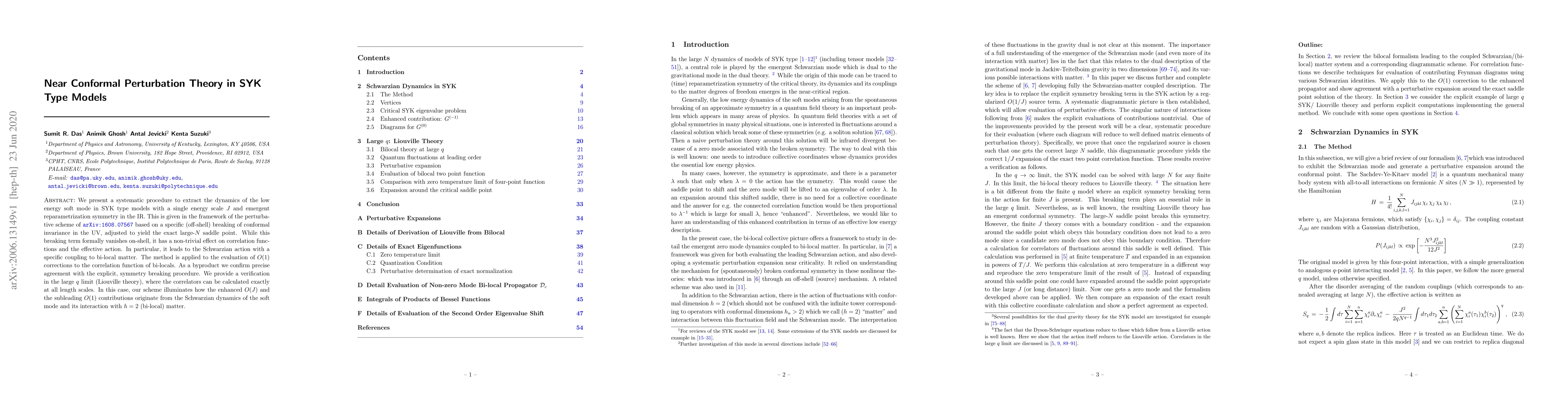Thumbnail for Near Conformal Perturbation Theory in SYK Type Models