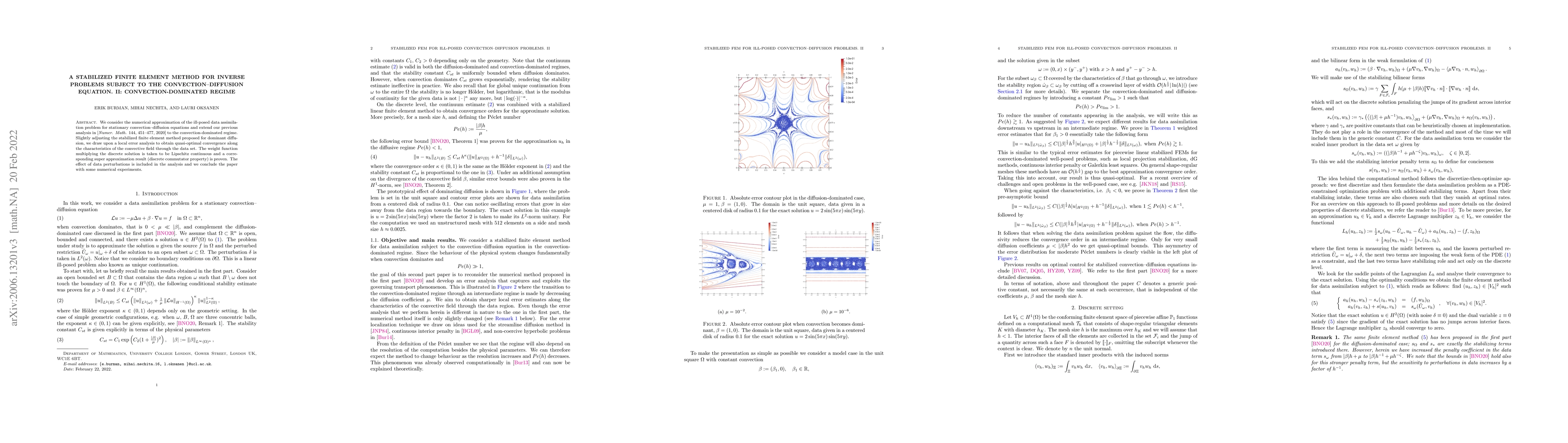 Thumbnail for A stabilized finite element method for inverse problems subject to the
  convection-diffusion equation. II: convection-dominated regime