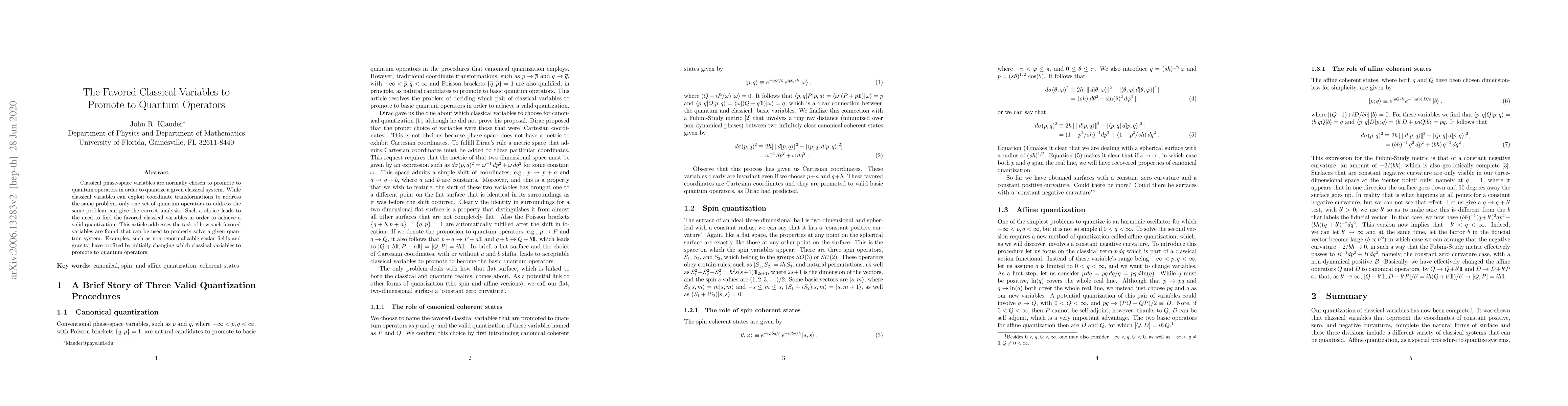 Thumbnail for The Favored Classical Variables to Promote to Quantum Operators