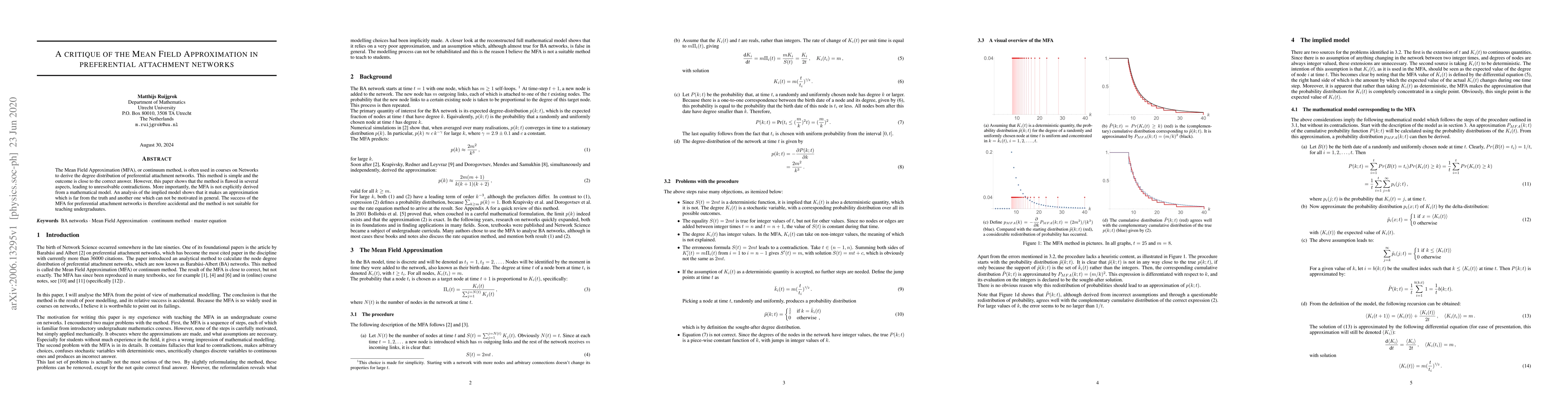 Thumbnail for A critique of the Mean Field Approximation in preferential attachment
  networks