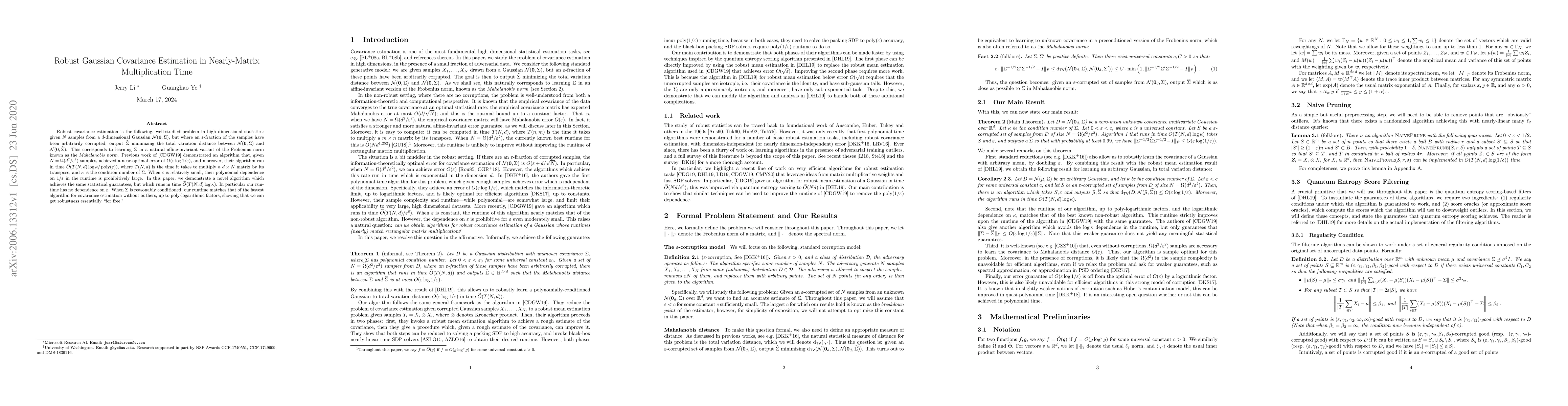 Thumbnail for Robust Gaussian Covariance Estimation in Nearly-Matrix Multiplication
  Time
