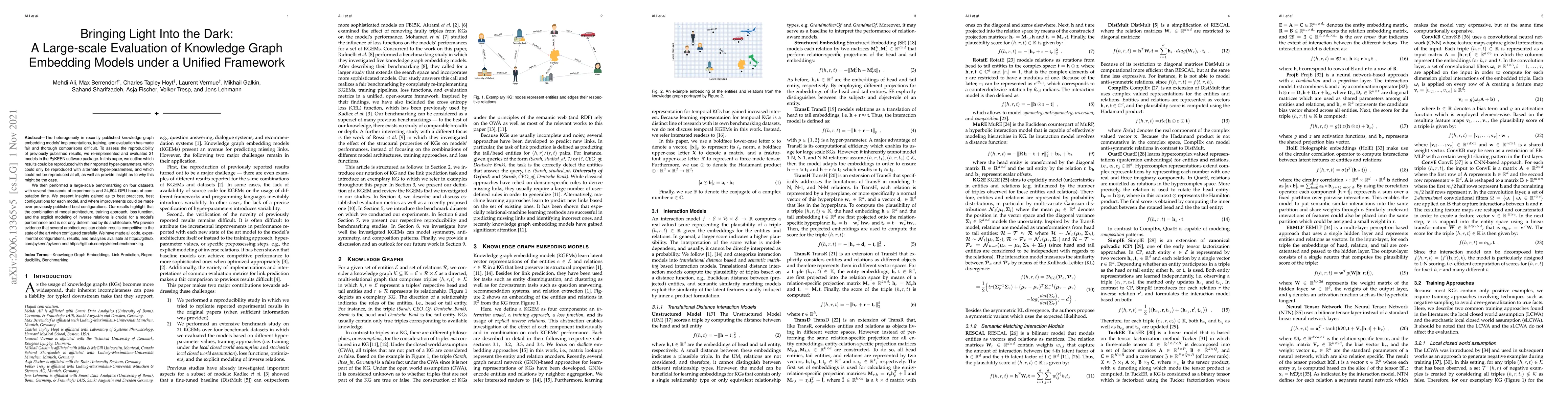 Thumbnail for Bringing Light Into the Dark: A Large-scale Evaluation of Knowledge
  Graph Embedding Models Under a Unified Framework