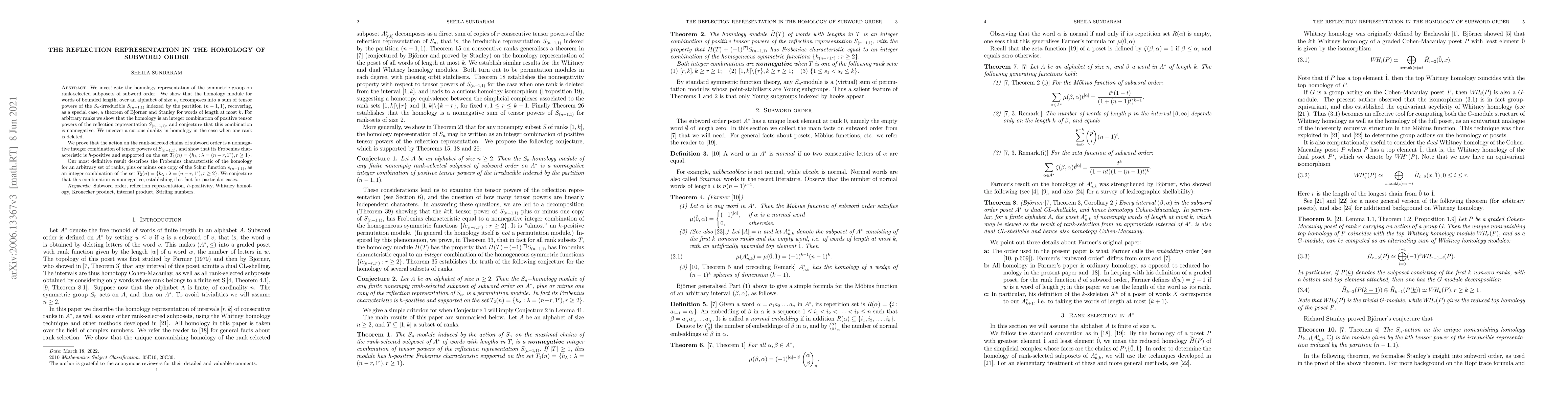 Thumbnail for The reflection representation in the homology of subword order