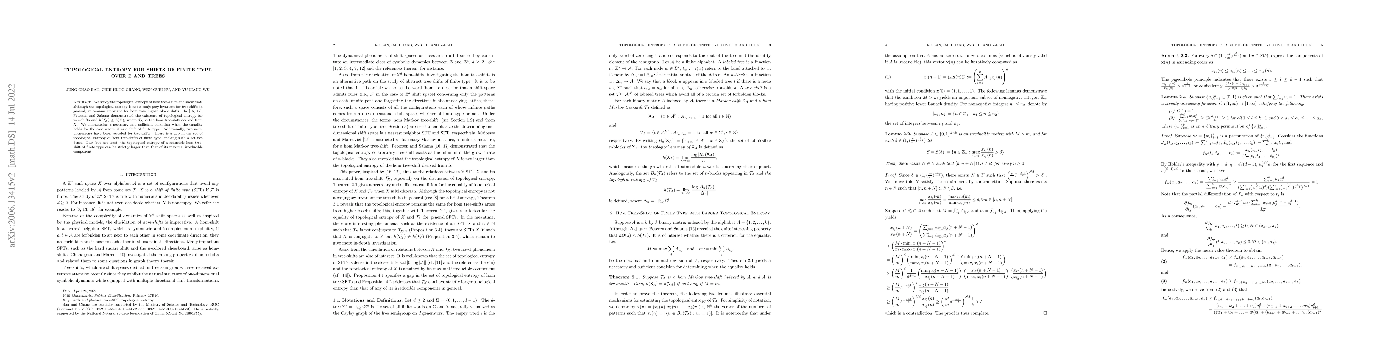 Thumbnail for Topological Entropy for Shifts of Finite Type Over $\mathbb{Z}$ and
  Trees