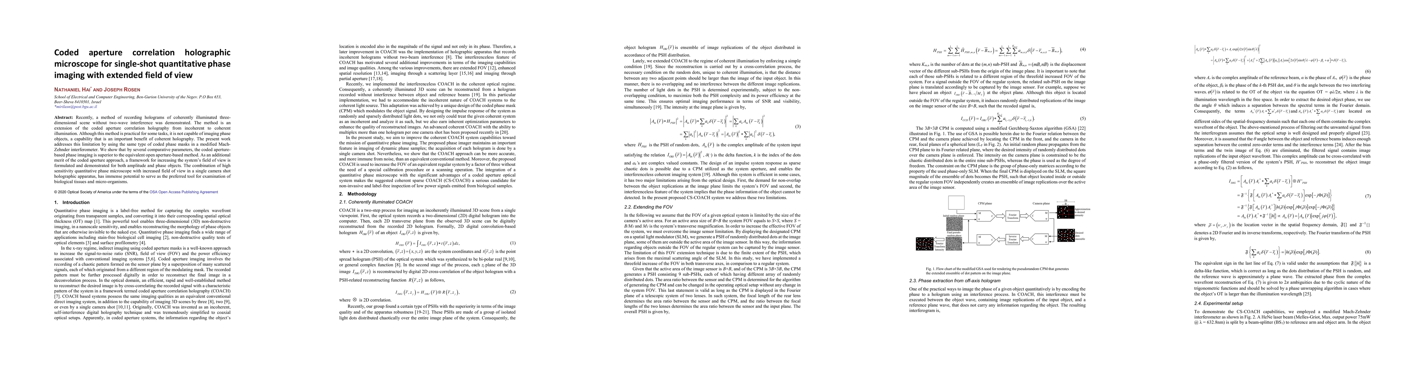 Thumbnail for Coded aperture correlation holographic microscope for single-shot
  quantitative phase imaging with extended field of view