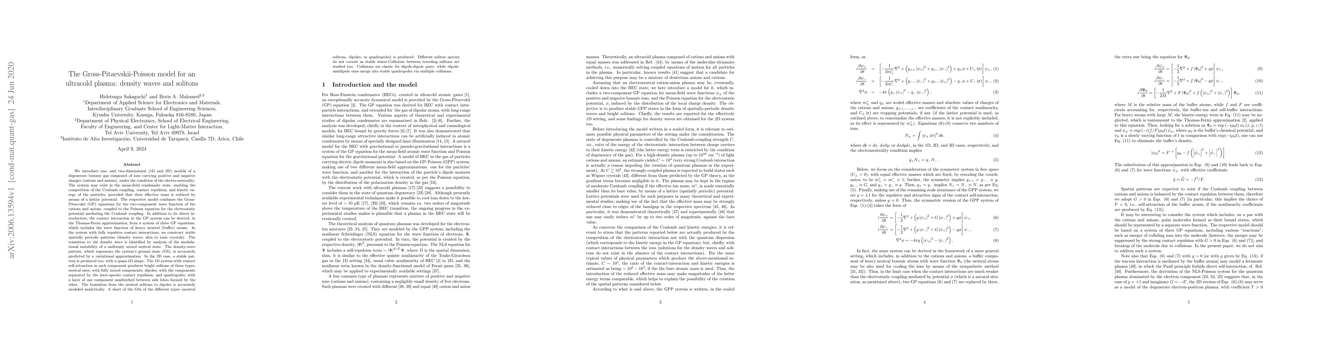 Thumbnail for The Gross-Pitaevskii-Poisson model for an ultracold plasma: density
  waves and solitons