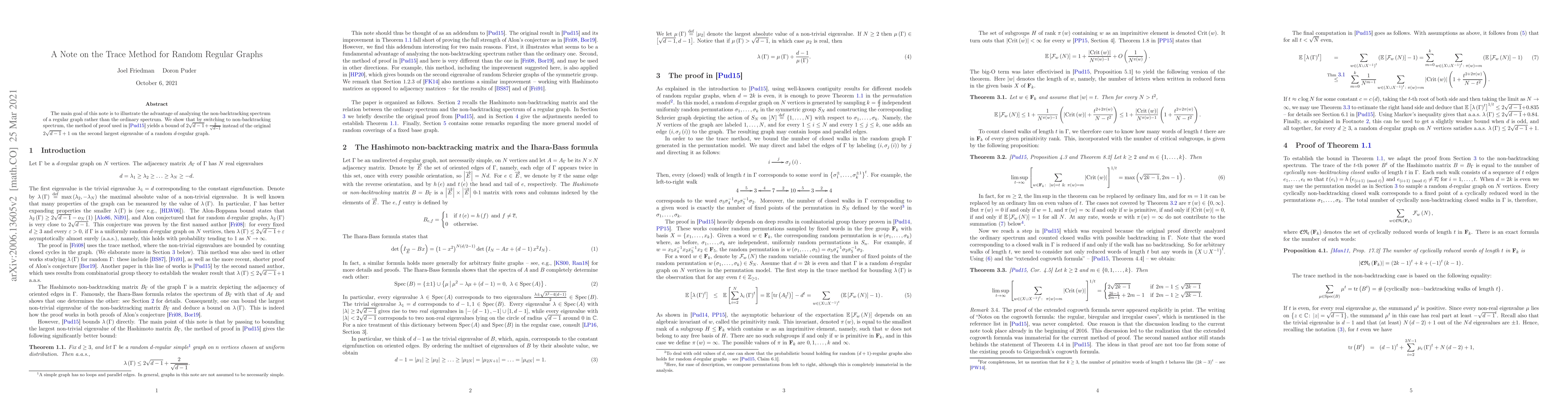 Thumbnail for A Note on the Trace Method for Random Regular Graphs