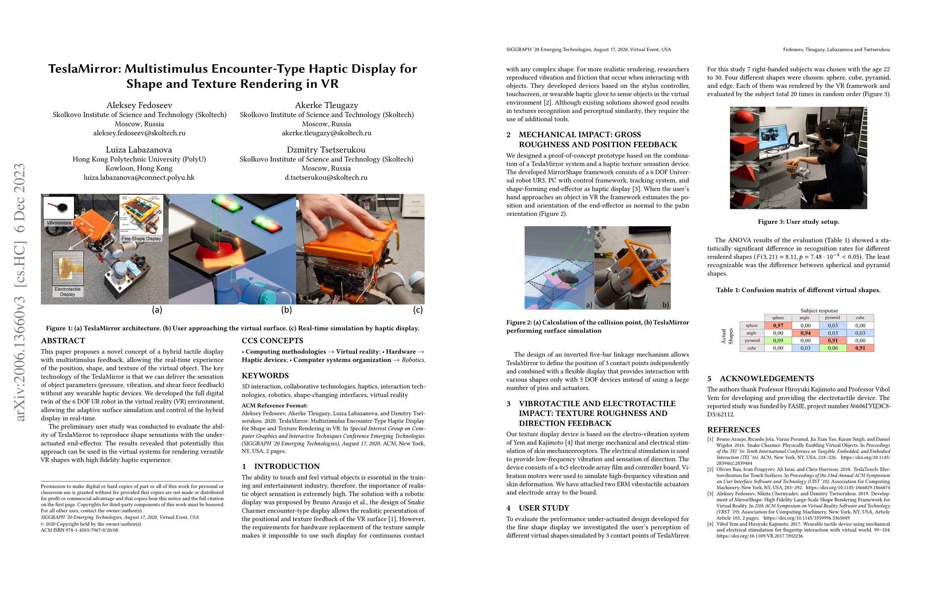 Thumbnail for TeslaMirror: Multistimulus Encounter-Type Haptic Display for Shape and
  Texture Rendering in VR