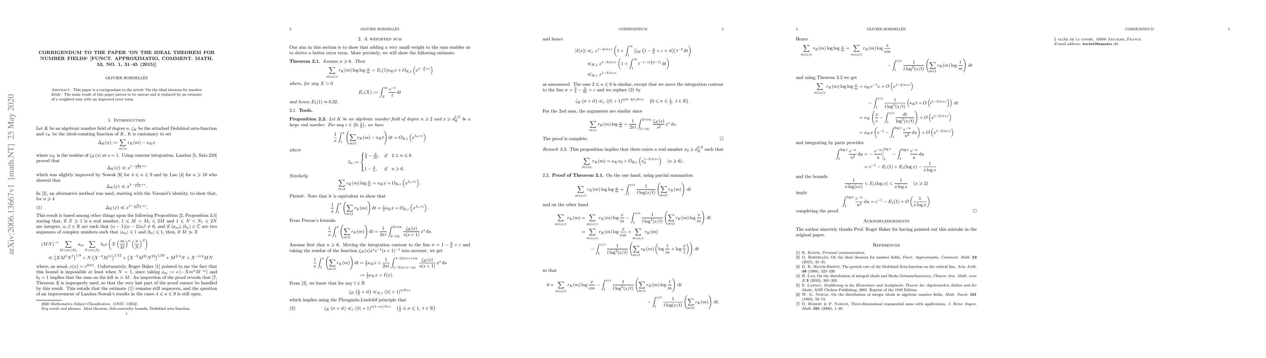 Thumbnail for Corrigendum to the paper 'On the ideal theorem for number fields`
  [Funct. Approximatio, Comment. Math. 53, No. 1, 31--45 (2015)]