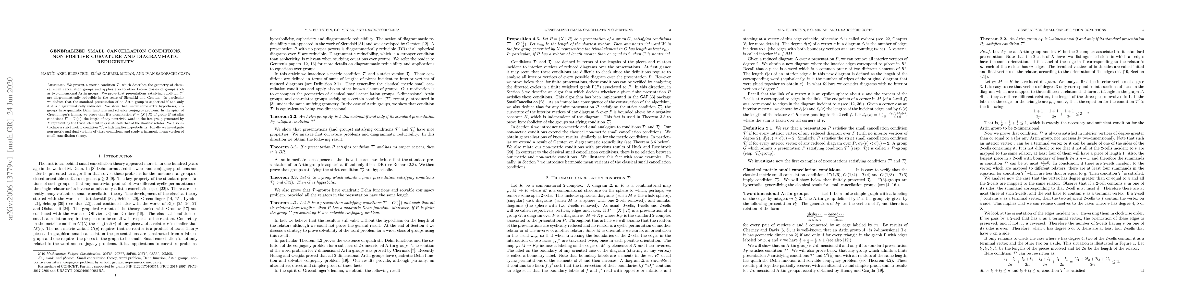 Thumbnail for Generalized small cancellation conditions, non-positive curvature and
  diagrammatic reducibility