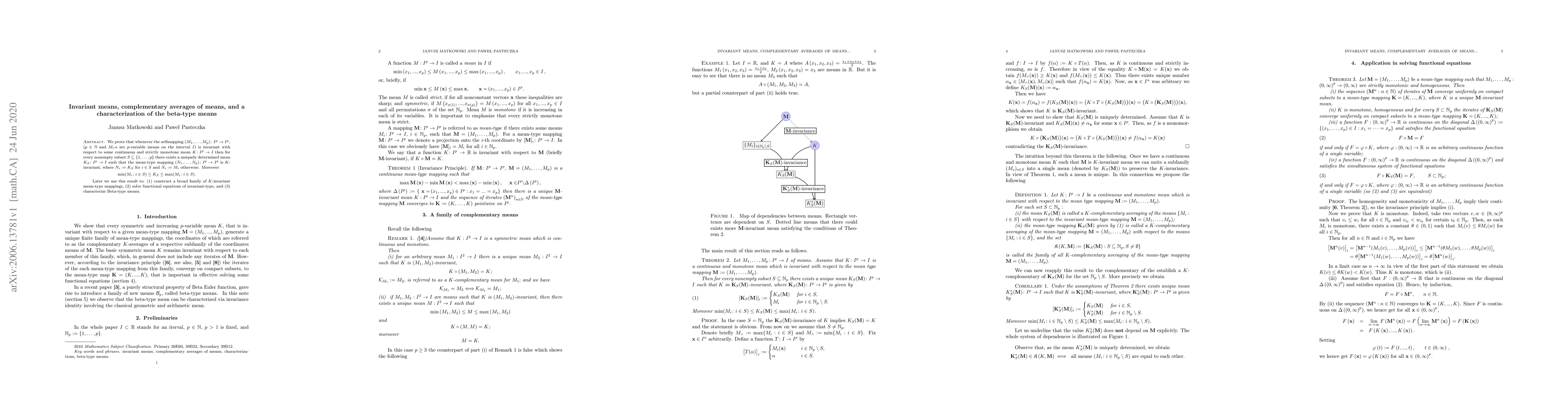 Thumbnail for Invariant means, complementary averages of means, and a characterization
  of the beta-type means