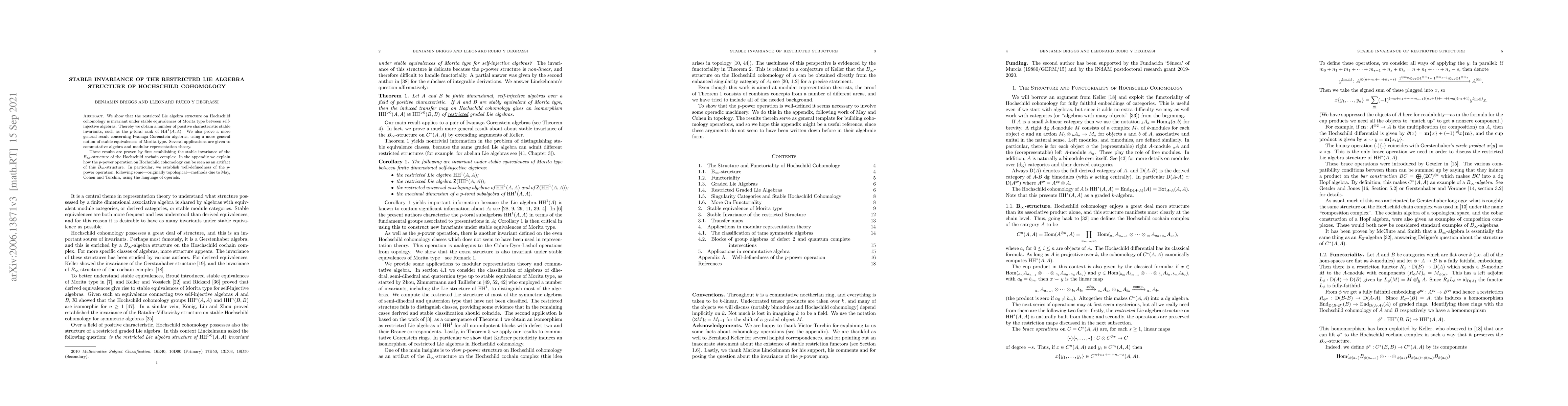 Thumbnail for Stable invariance of the restricted Lie algebra structure of Hochschild
  cohomology