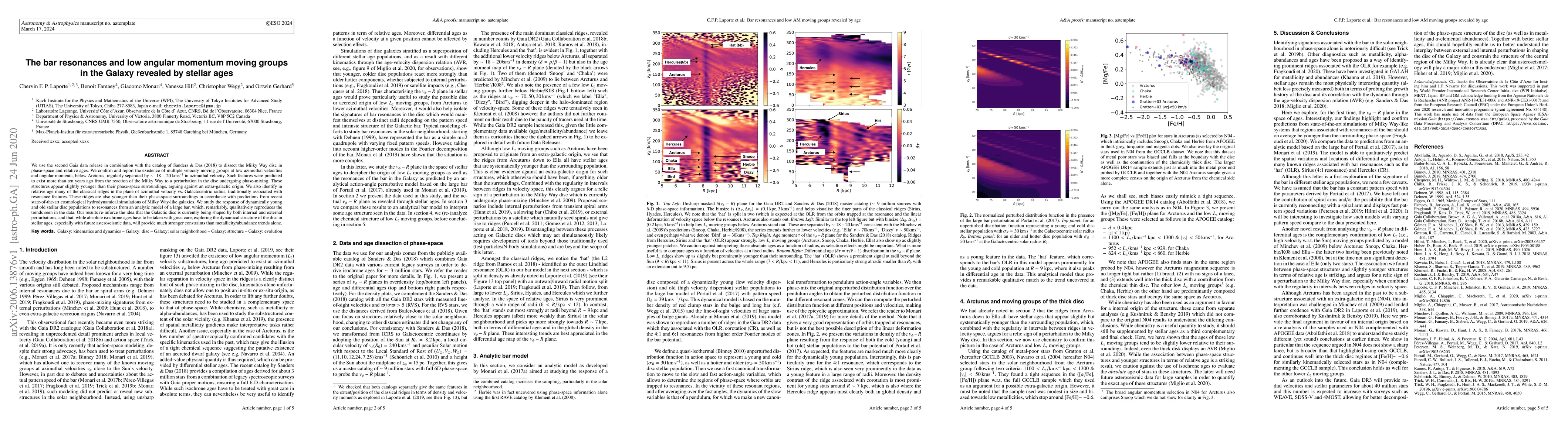 Thumbnail for The bar resonances and low angular momentum moving groups in the Galaxy
  revealed by stellar ages