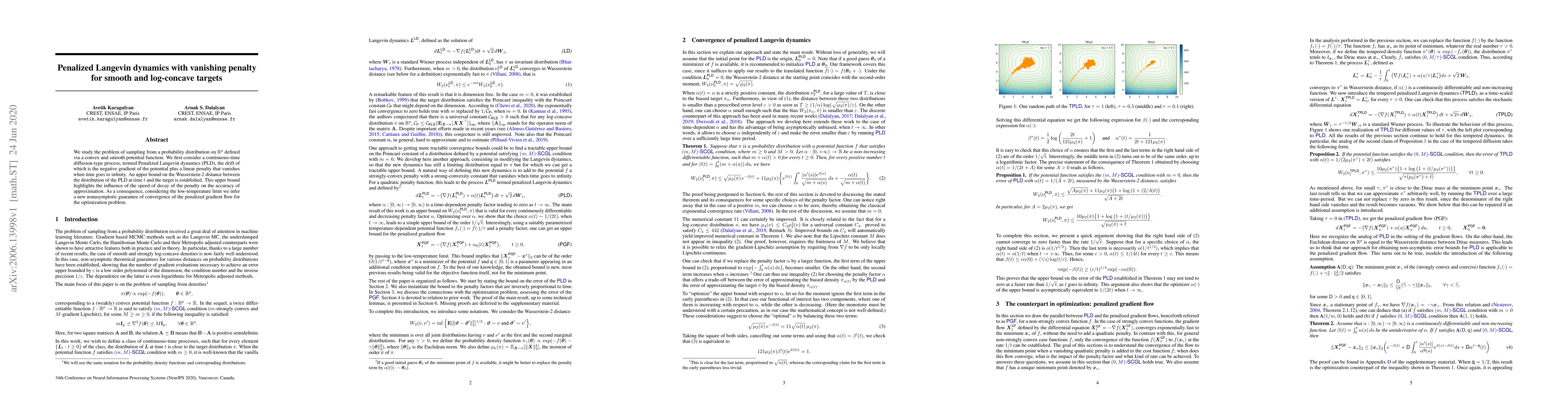 Thumbnail for Penalized Langevin dynamics with vanishing penalty for smooth and
  log-concave targets