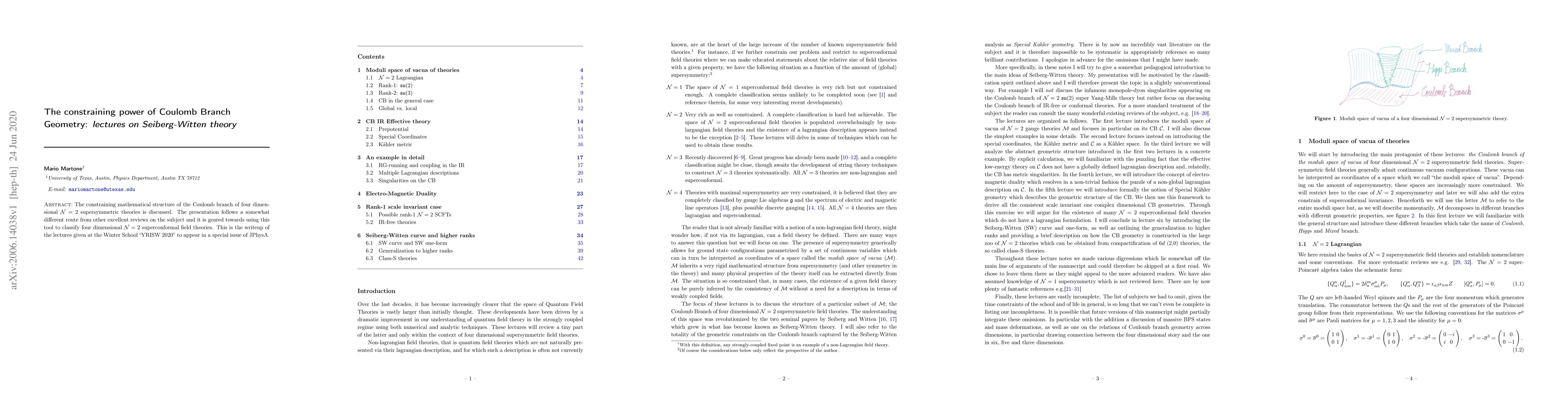 Thumbnail for The constraining power of Coulomb Branch Geometry: lectures on
  Seiberg-Witten theory