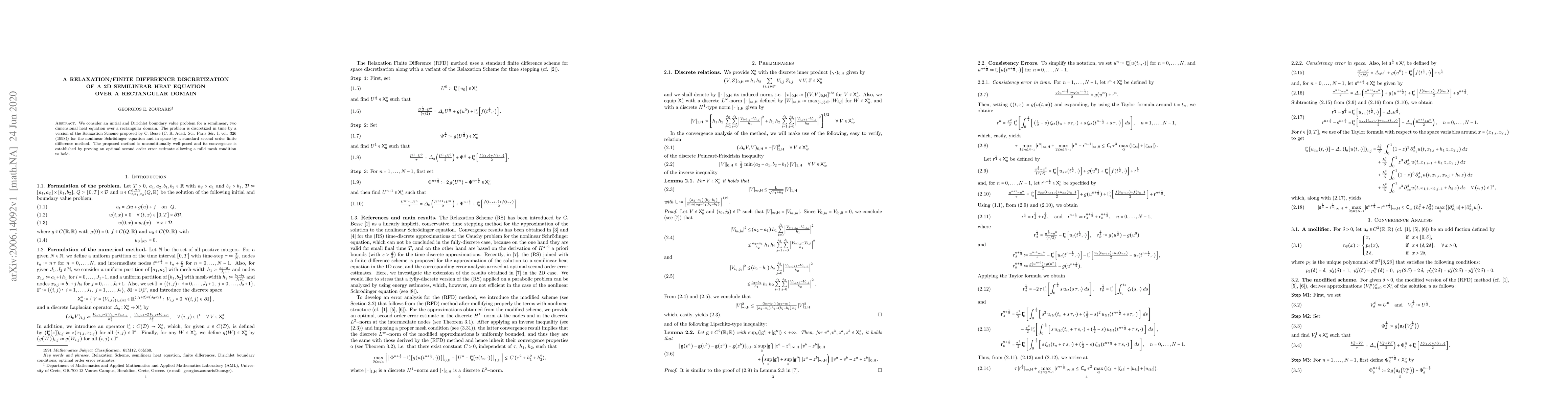Thumbnail for A Relaxation/Finite Difference discretization of a 2D Semilinear Heat
  Equation over a rectangular domain