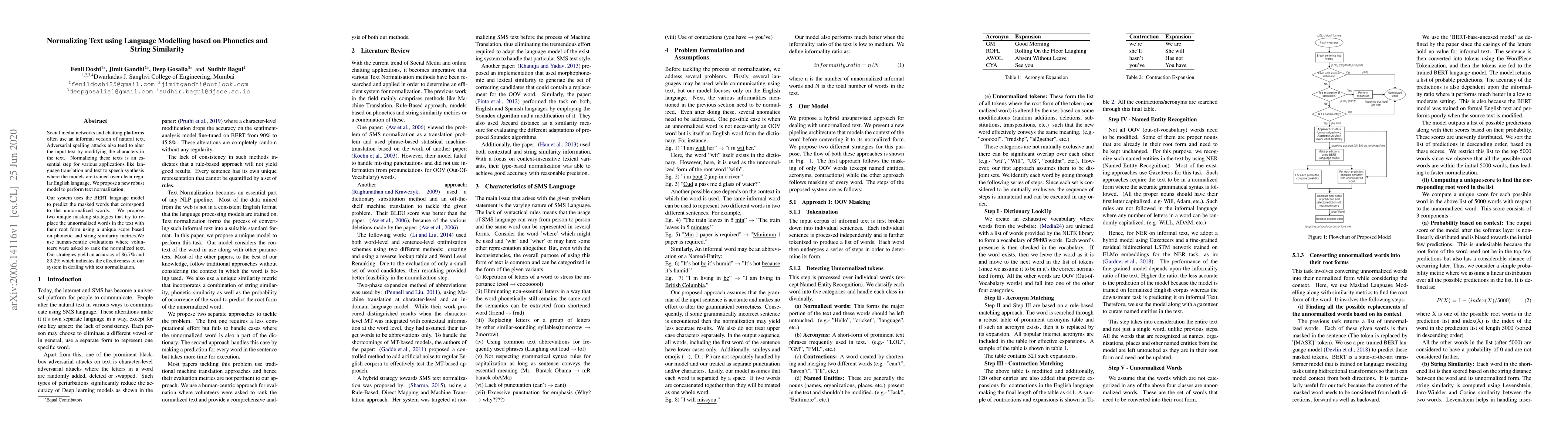 Thumbnail for Normalizing Text using Language Modelling based on Phonetics and String
  Similarity
