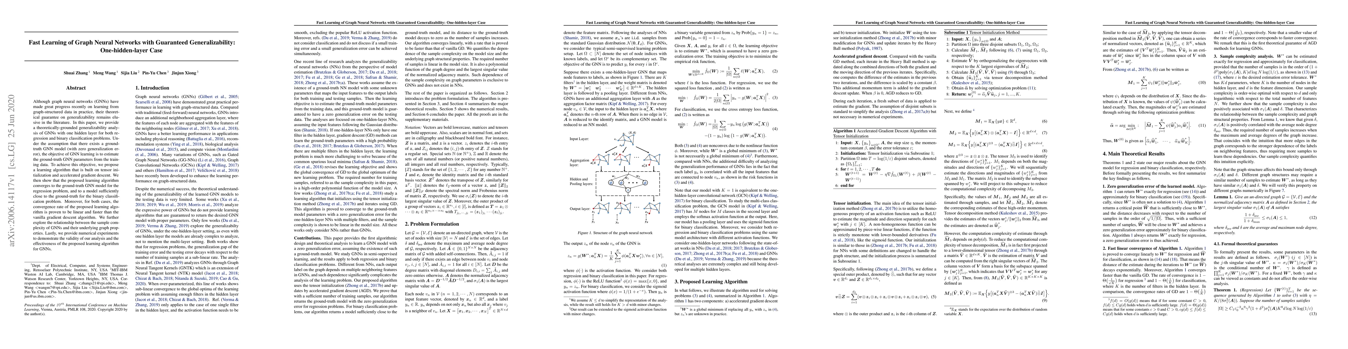 Thumbnail for Fast Learning of Graph Neural Networks with Guaranteed Generalizability:
  One-hidden-layer Case