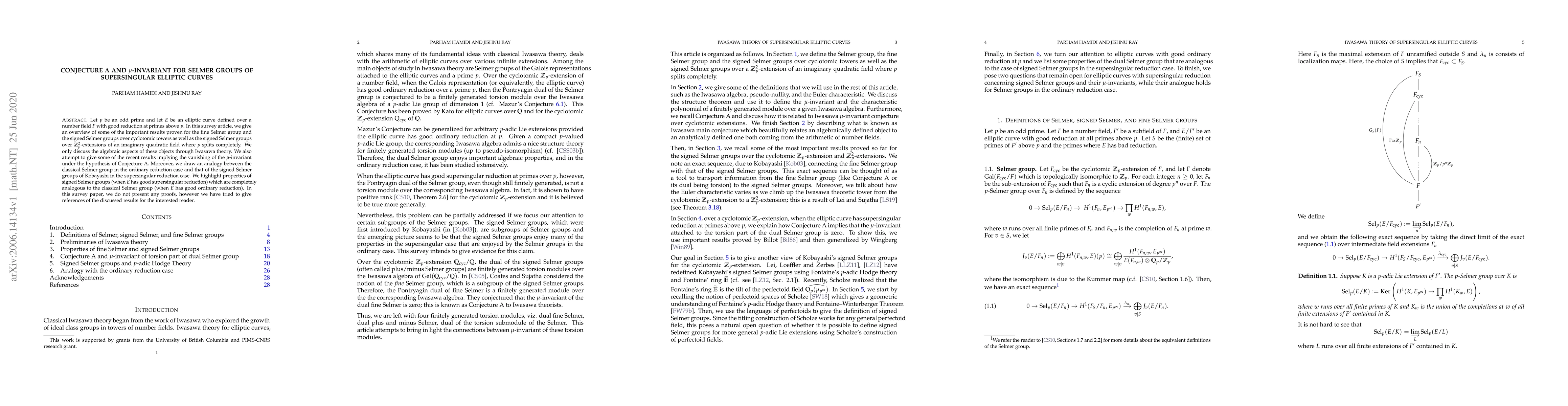 Thumbnail for Conjecture A and $\mu$-invariant for Selmer groups of supersingular
  elliptic curves