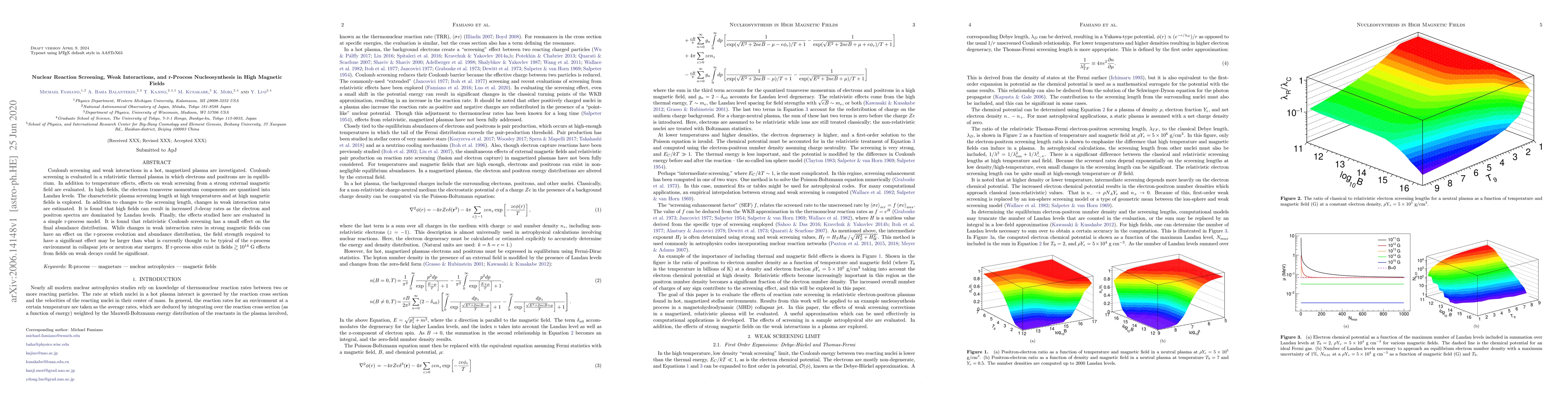 Thumbnail for Nuclear Reaction Screening, Weak Interactions, and r-Process
  Nucleosynthesis in High Magnetic Fields