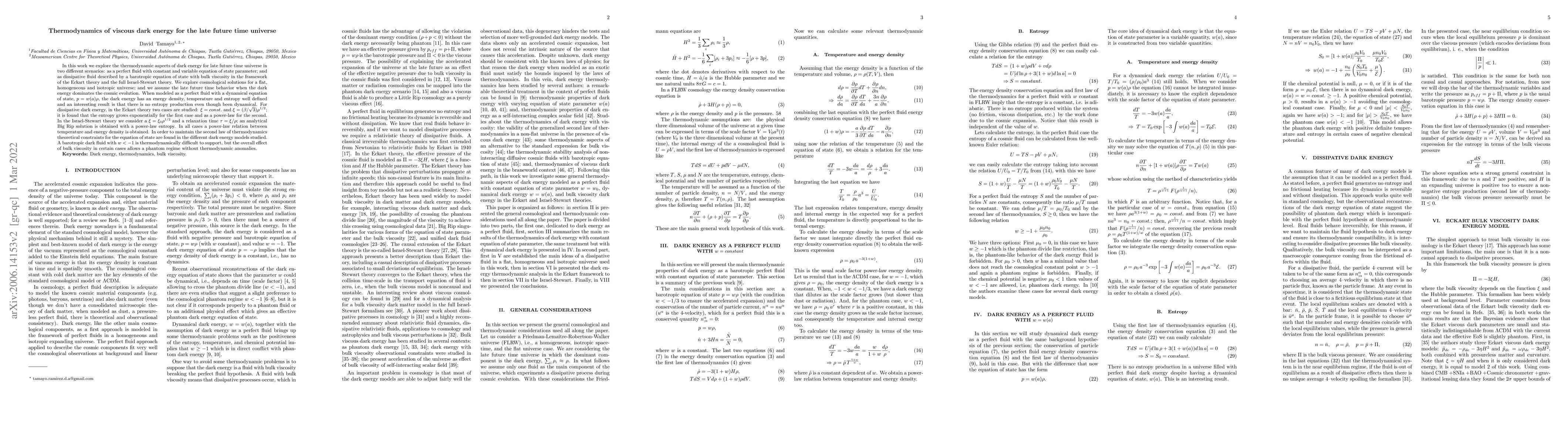 Thumbnail for Thermodynamics of viscous dark energy for the late future time universe