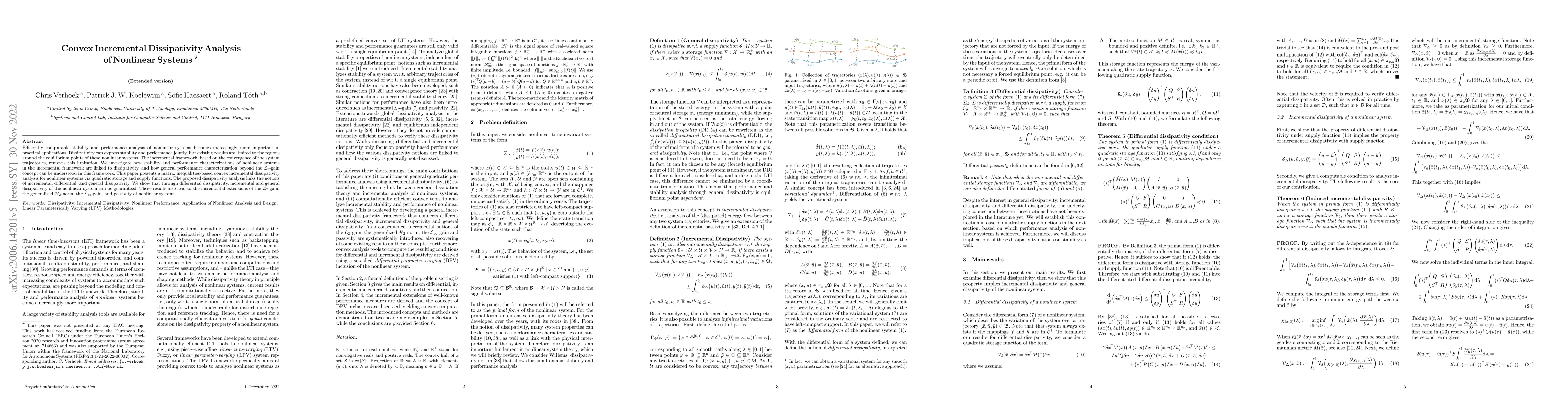 Thumbnail for Convex Incremental Dissipativity Analysis of Nonlinear Systems -
  Extended version