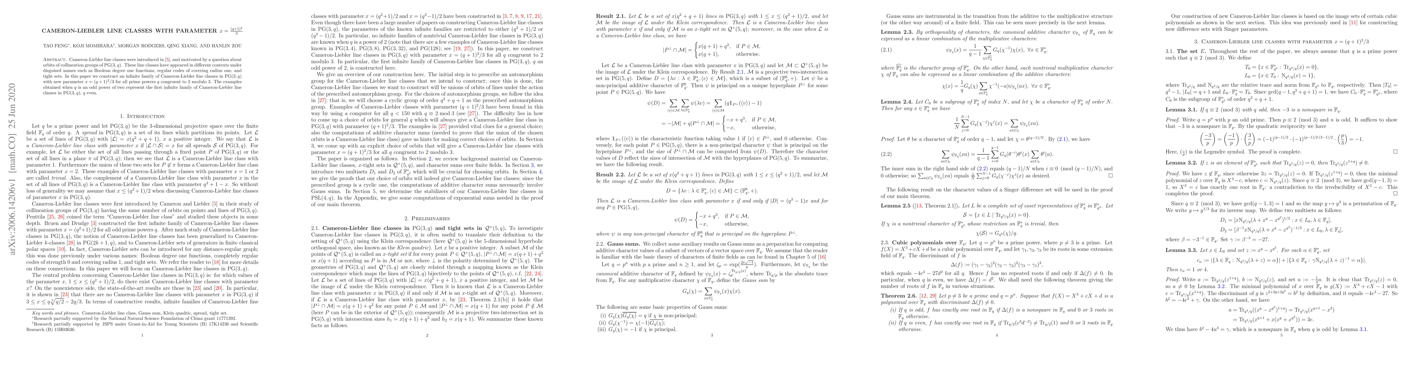 Thumbnail for Cameron-Liebler Line Classes with parameter $x=\frac{(q+1)^2}{3}$