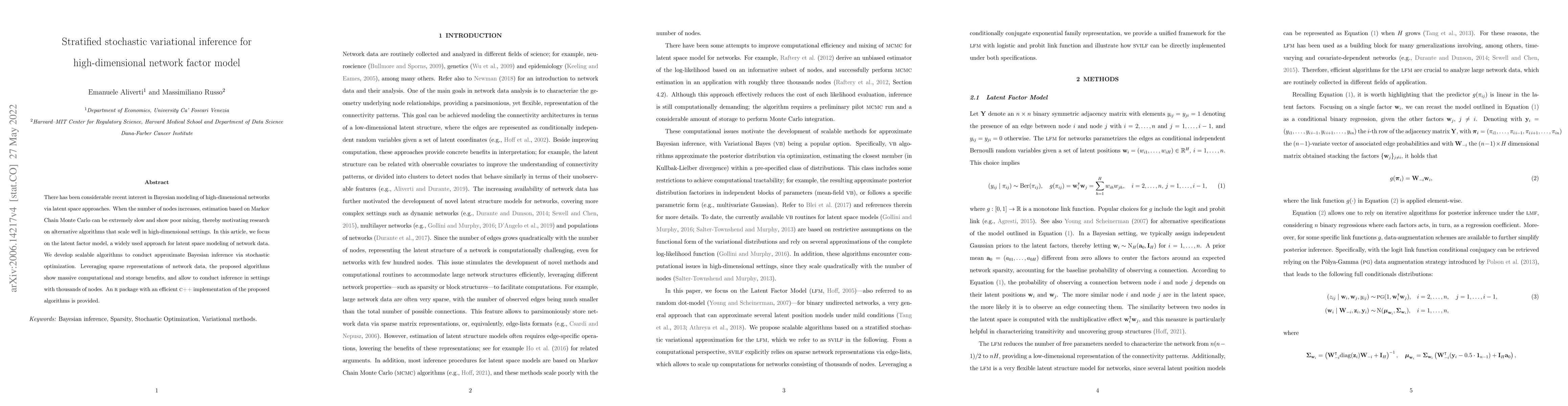 Thumbnail for Stratified stochastic variational inference for high-dimensional network
  factor model
