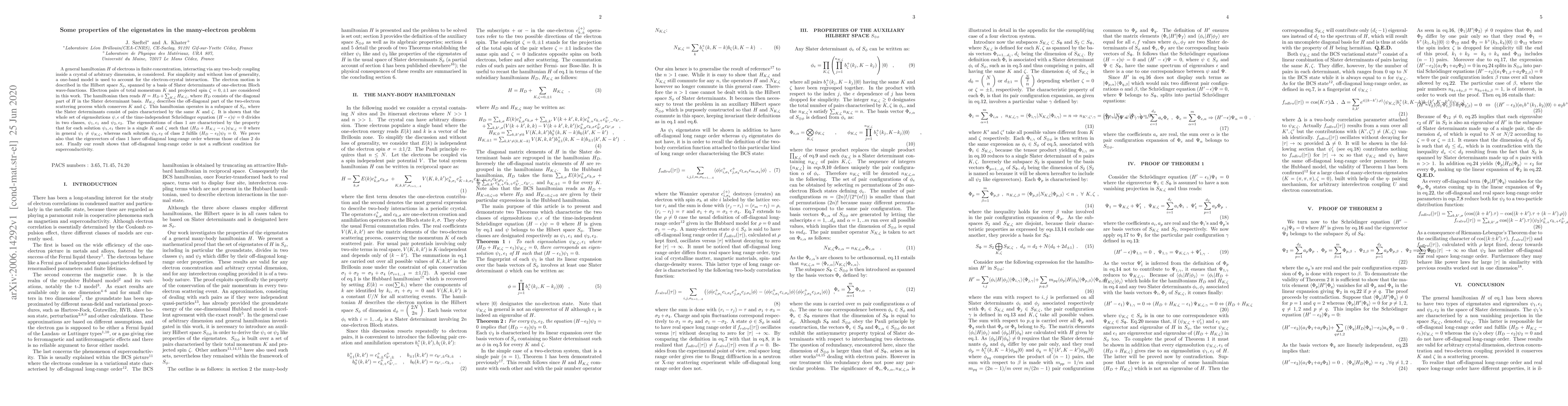 Thumbnail for Some properties of the eigenstates in the many-electron problem