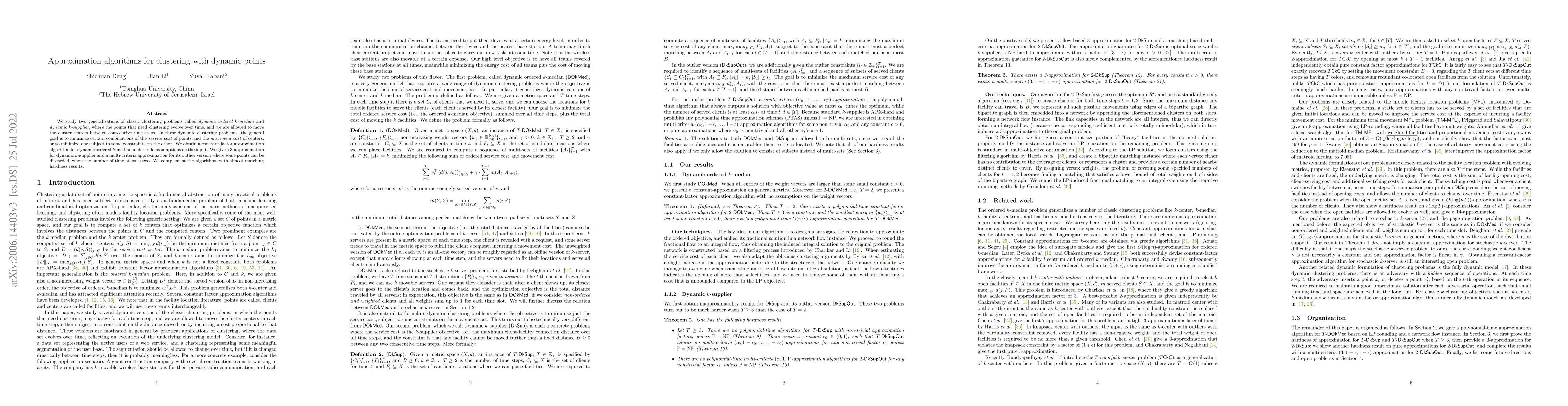 Thumbnail for Approximation Algorithms for Clustering with Dynamic Points