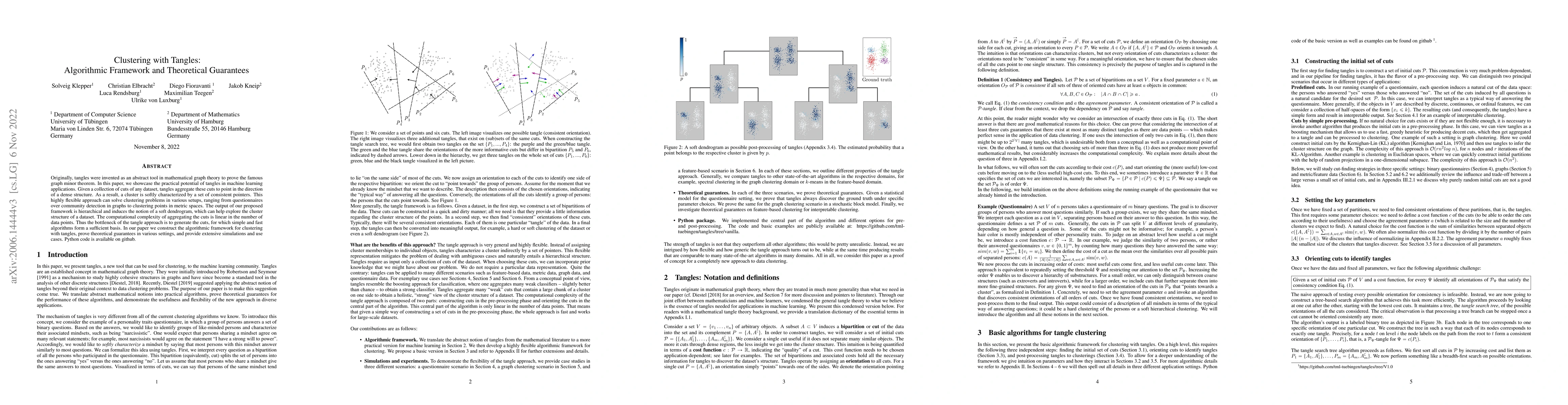 Thumbnail for Clustering with Tangles: Algorithmic Framework and Theoretical
  Guarantees