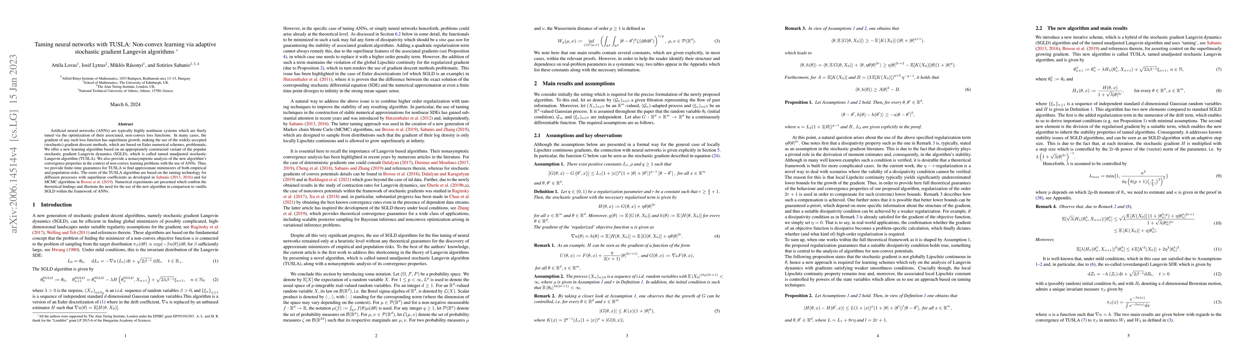 Thumbnail for Taming neural networks with TUSLA: Non-convex learning via adaptive
  stochastic gradient Langevin algorithms