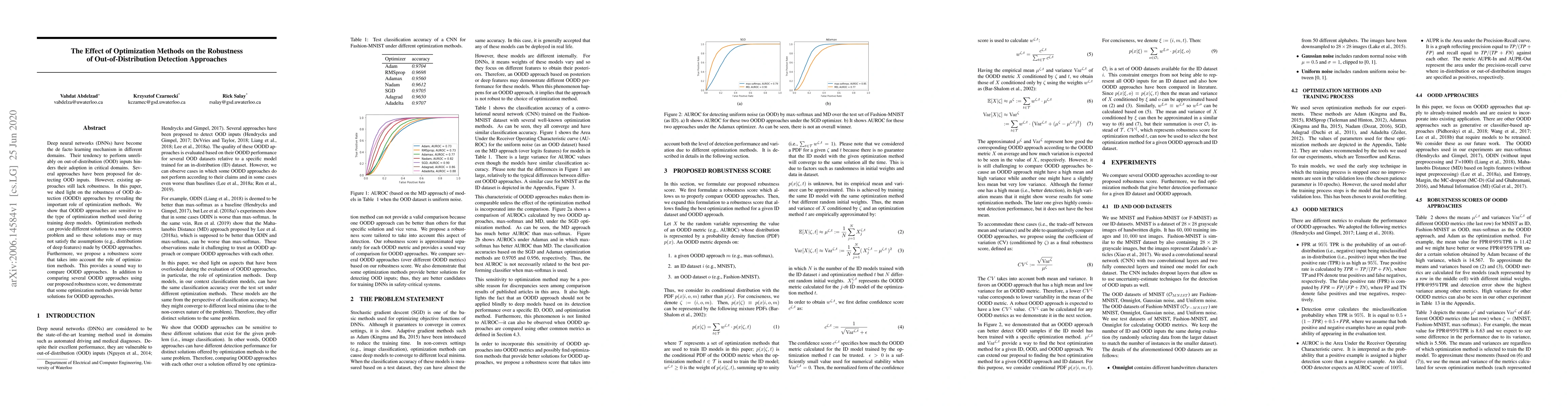 Thumbnail for The Effect of Optimization Methods on the Robustness of
  Out-of-Distribution Detection Approaches