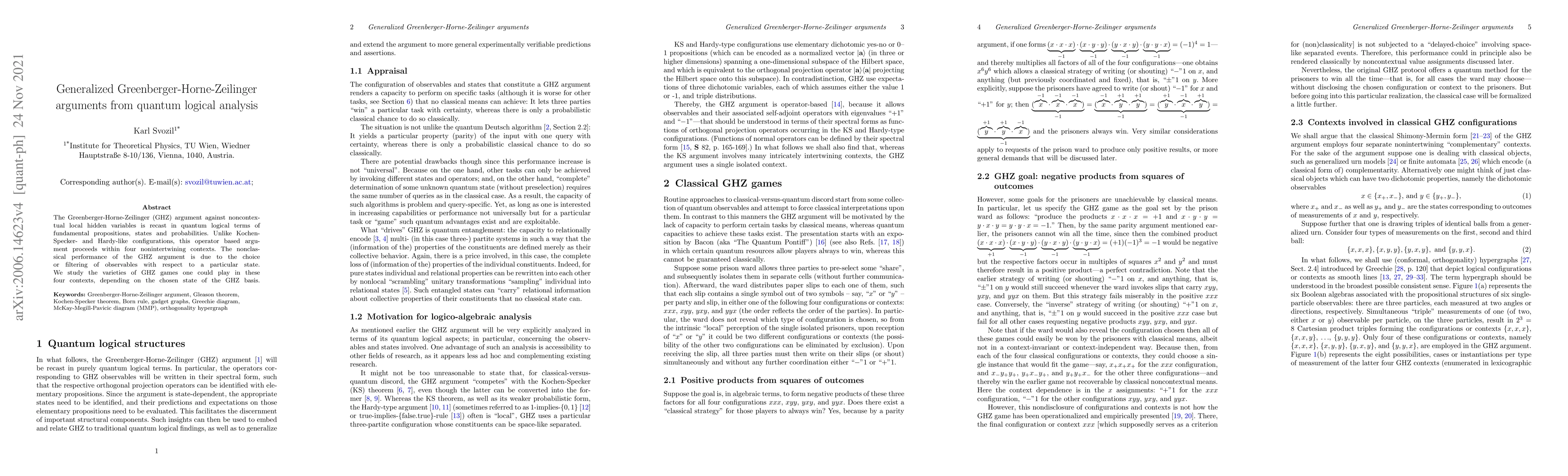 Thumbnail for Generalized Greenberger-Horne-Zeilinger arguments from quantum logical
  analysis