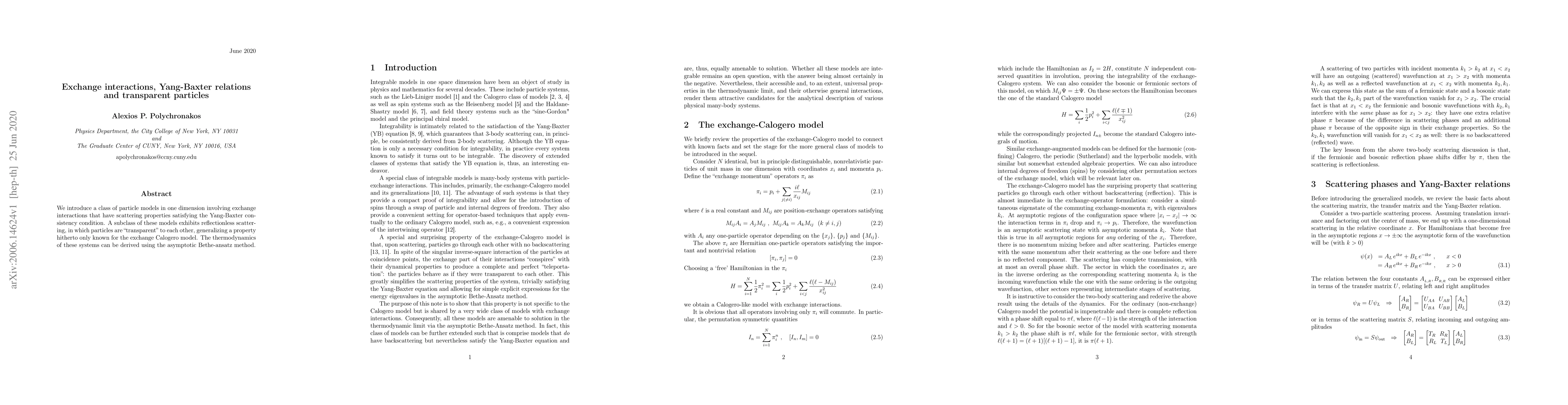 Thumbnail for Exchange interactions, Yang-Baxter relations and transparent particles