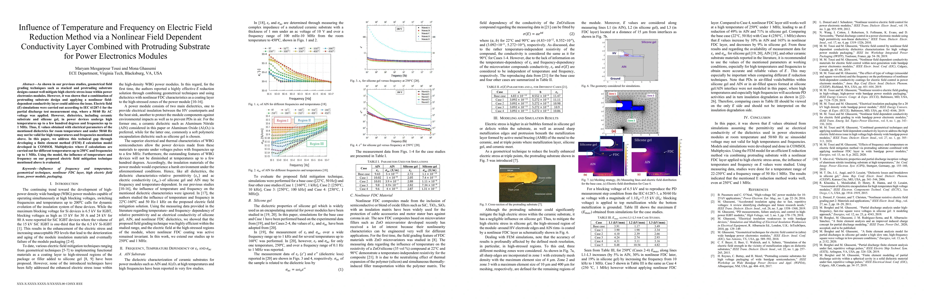 Thumbnail for Influence of Temperature and Frequency on Electric Field Reduction
  Method via a Nonlinear Field Dependent Conductivity Layer Combined with
  Protruding Substrate for Power Electronics Modules