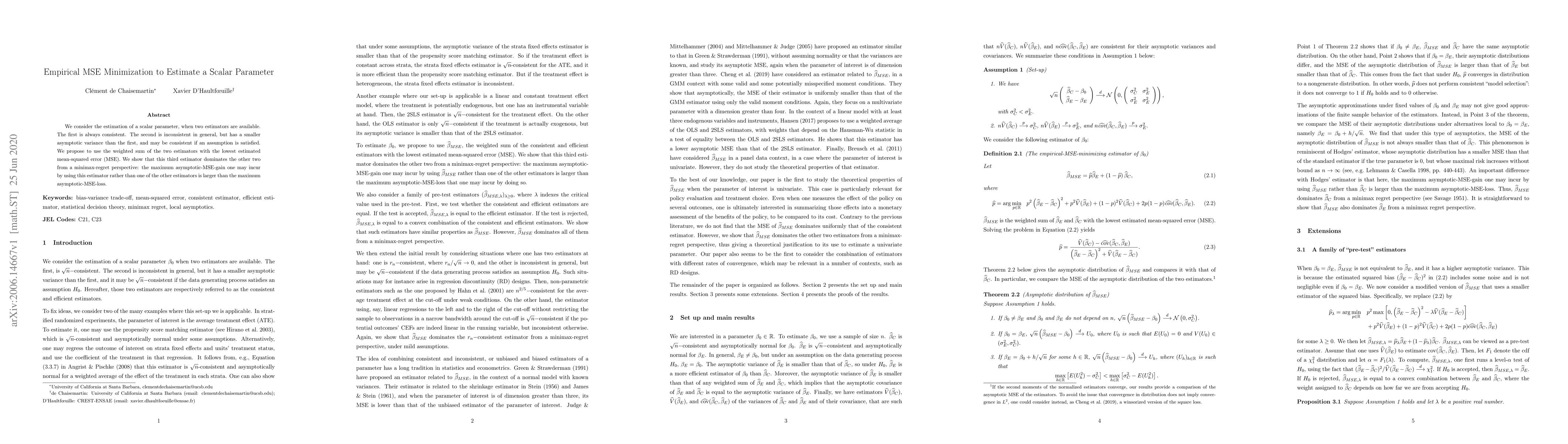 Thumbnail for Empirical MSE Minimization to Estimate a Scalar Parameter