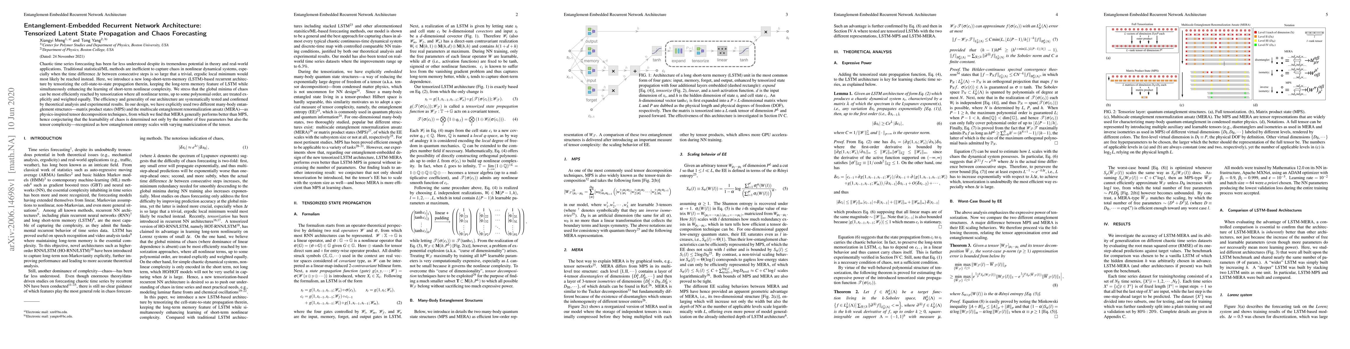 Thumbnail for Entanglement-Embedded Recurrent Network Architecture: Tensorized Latent
  State Propagation and Chaos Forecasting