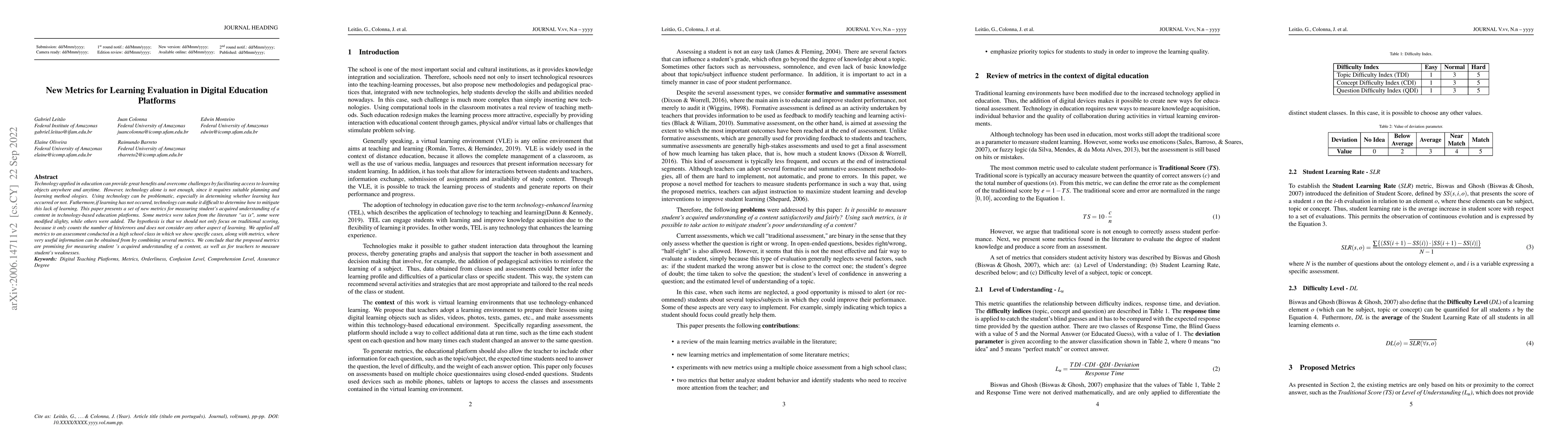Thumbnail for New Metrics for Learning Evaluation in Digital Education Platforms