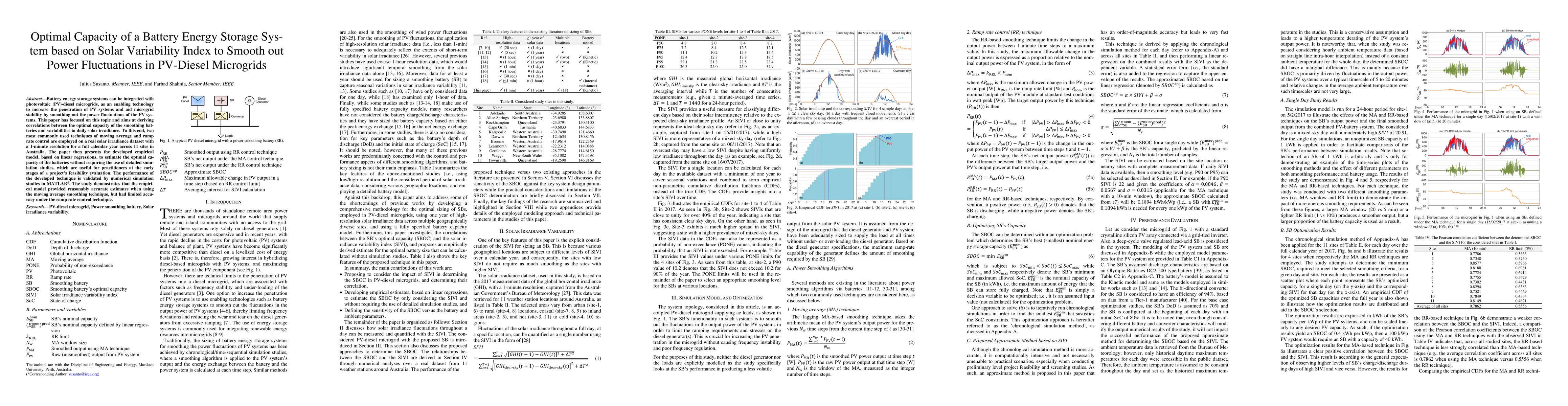 Thumbnail for Optimal Capacity of a Battery Energy Storage System based on Solar
  Variability Index to Smooth out Power Fluctuations in PV-Diesel Microgrids