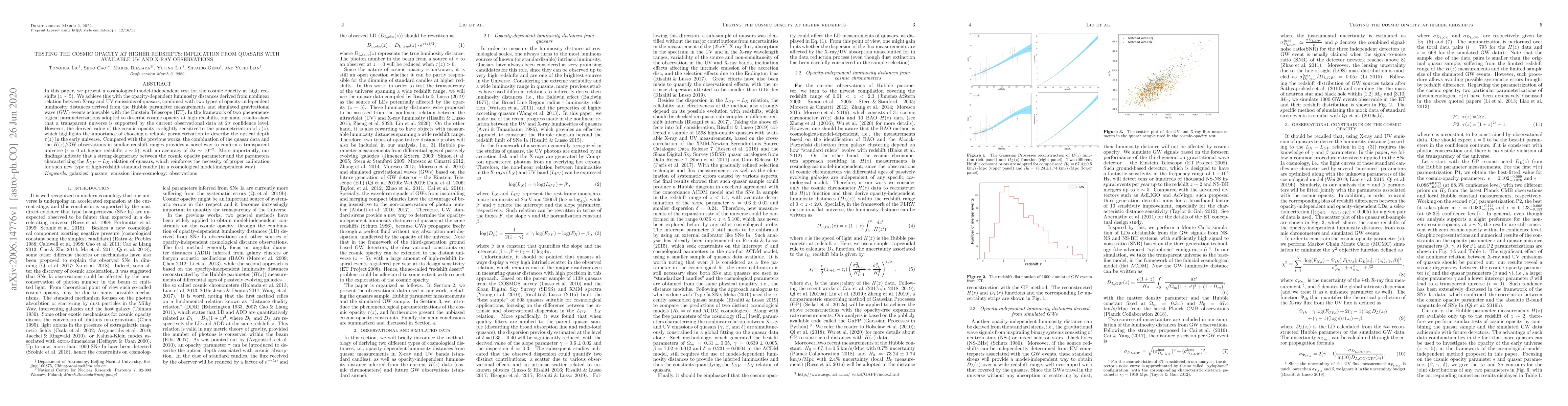 Thumbnail for Testing the cosmic opacity at higher redshifts: implication from quasars
  with available UV and X-ray observations