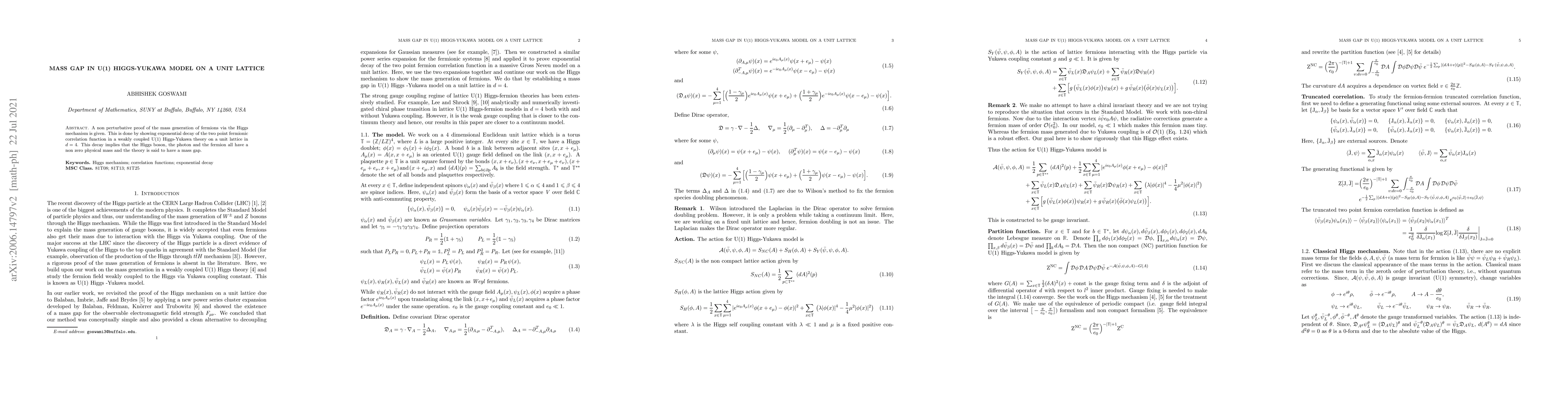 Thumbnail for Mass Gap in U(1) Higgs-Yukawa model on a unit lattice