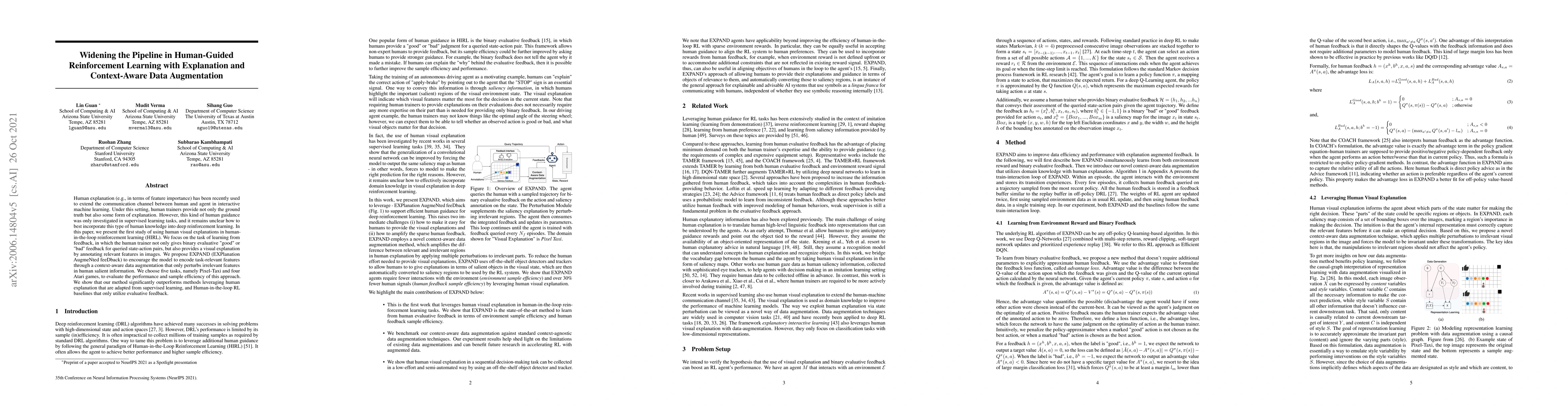 Thumbnail for Widening the Pipeline in Human-Guided Reinforcement Learning with
  Explanation and Context-Aware Data Augmentation