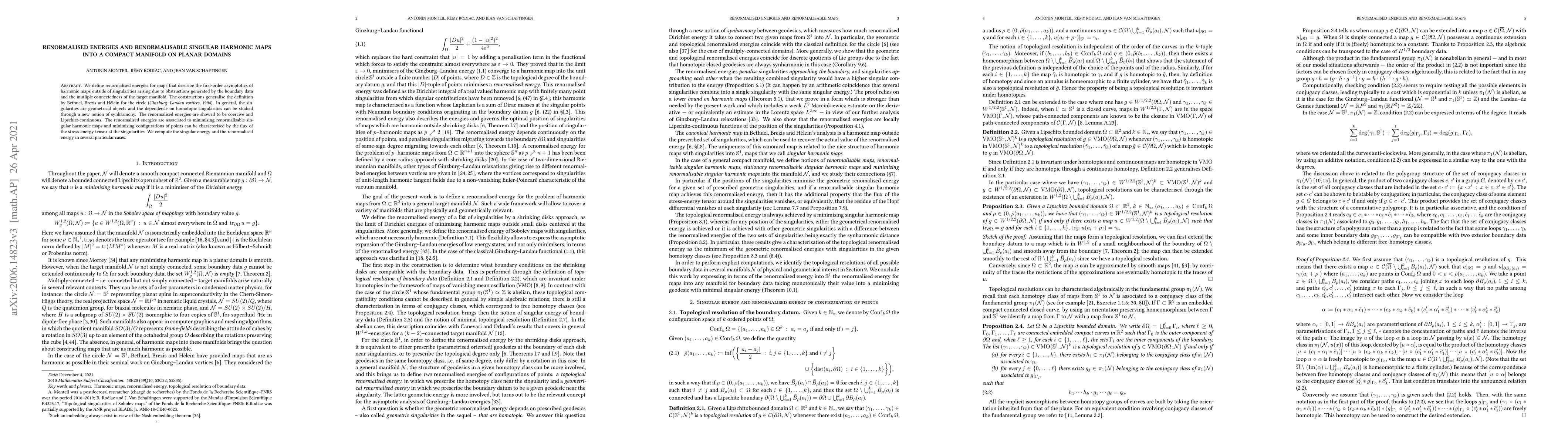 Thumbnail for Renormalised energies and renormalisable singular harmonic maps into a
  compact manifold on planar domains