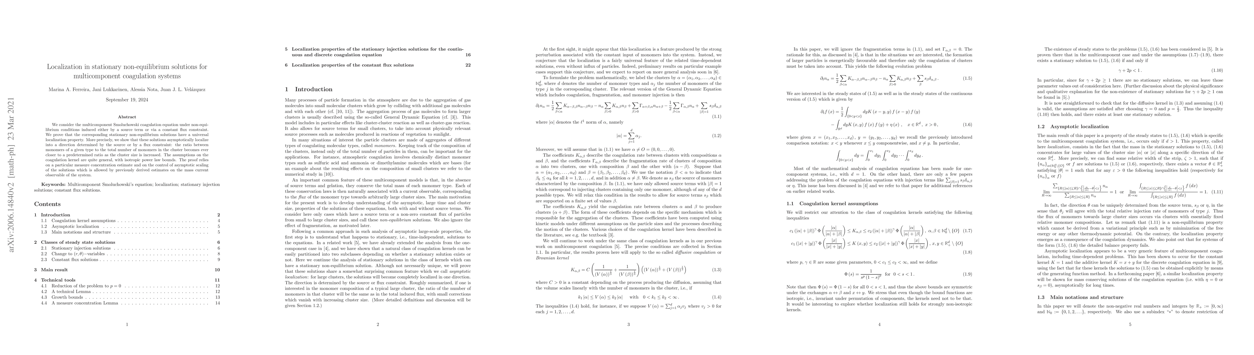 Thumbnail for Localization in stationary non-equilibrium solutions for multicomponent
  coagulation systems