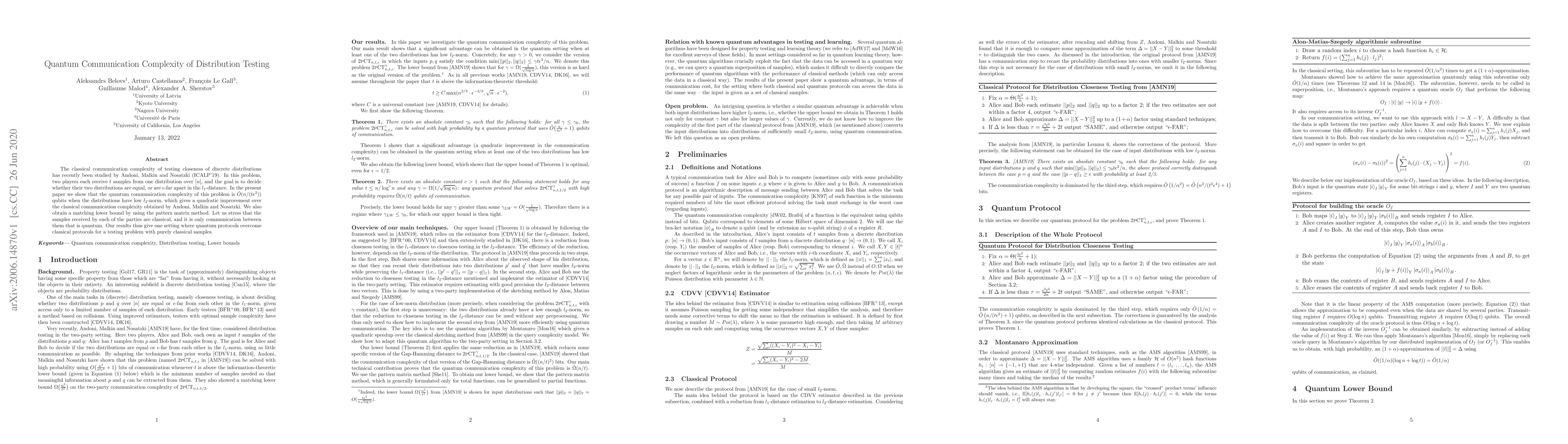 Thumbnail for Quantum Communication Complexity of Distribution Testing