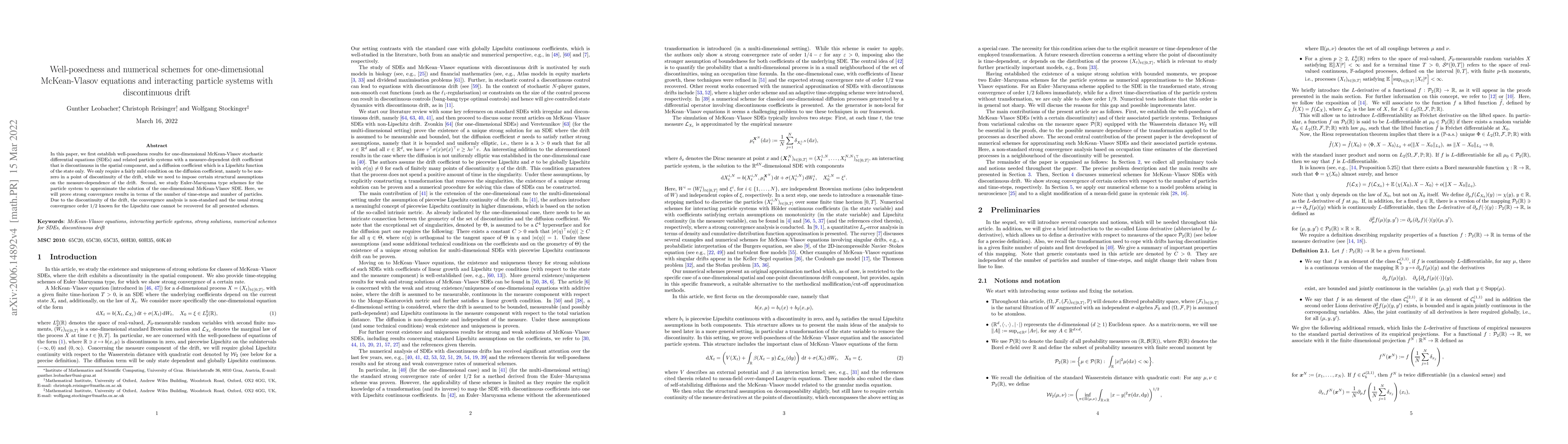 Thumbnail for Well-posedness and numerical schemes for one-dimensional McKean-Vlasov
  equations and interacting particle systems with discontinuous drift